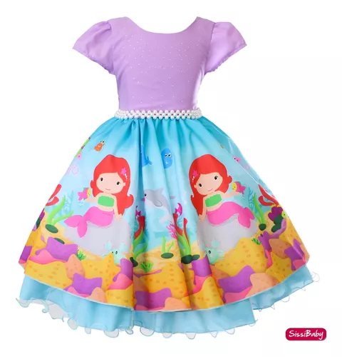 Vestido Ariel Sereia Novo Festa  Roupa Infantil para Menina Nunca