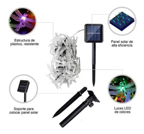Imagen 2 de 4 de Guirnaldas Solar De 5 Mt Modelo Libélula Luces Multicolores