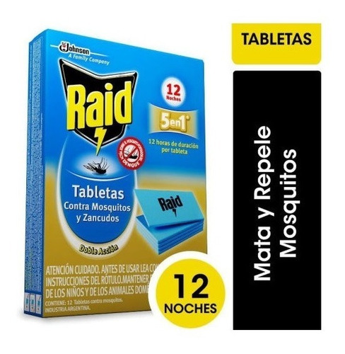 1x Raid, insecticidas Tabletas Zancudos Recarga 12un
