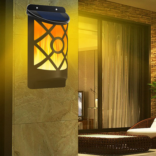 Lámpara De Pared Led Solar Con Efecto De Llamas P/exterior