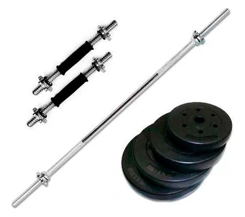 Barra Recta Larga 220cm + 2 Mancuernas Cromadas + 100 Kg