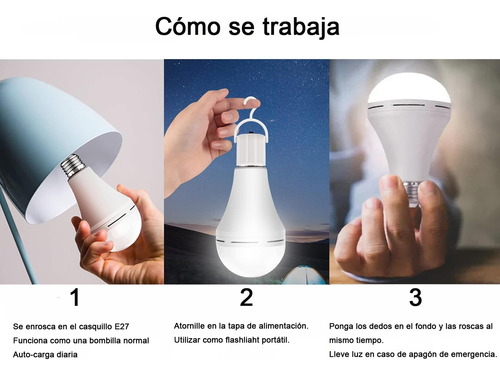 Bombilla Led Emergencia 15w X2, Luz Continua En Apagones