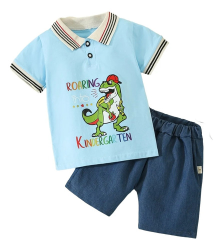 Conjunto De Verano Manga Corta Para Bebé 9-24m Con Estampado Azul Claro 9-12 M