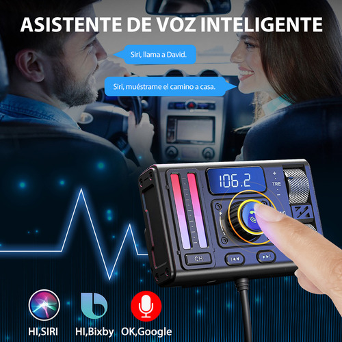 Sjrohe Transmisor Fm Bluetooth Qc 3.0 Usb Carga Rápida Adaptador Pd 30w Con Led Rgb Bluetooth 5.3 Fm Receptores Bluetooth Para Auto Audio Hd Llamadas Por Bluetooth Transmisor Bluetooth Fm Color Negro