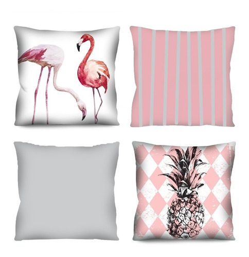 4 Capas De Almofadas Flamingos Abacaxi Cinza  Rosa  Promoção
