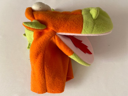 Peluche Marioneta De Mano De Dragon Naranja Con Verde Puppet (Usado)