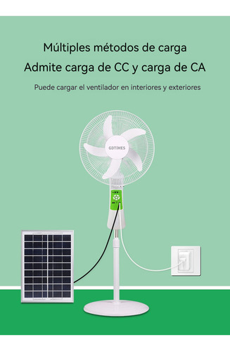 Ventilador Solar Silencioso Recargable Con Luz Led Y Control Remoto 9 Velocidades Ajustables, Giratorio, Temporizador -para Oficina Hogar Y Camping
