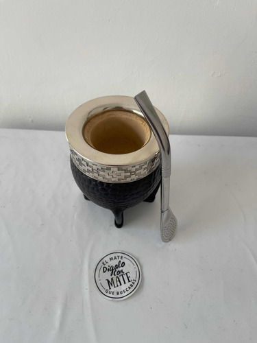 Mate Imperial Cuero Croco Alpaca Calabaza + Bombilla