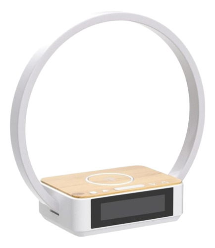 Lampara De Anillo Led Con Despertador Y Cargador Inalambrico Blanco Blanco