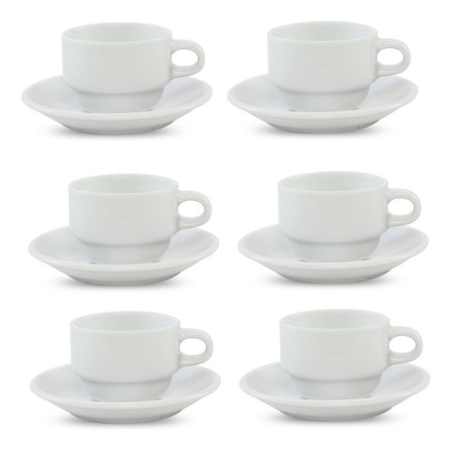 6 Tazas Blancas De Café Con Plato Apilable 100ml  Porcelana 