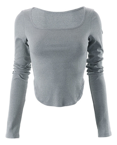 Blusa Primavera Slim Fit, Manga Larga, Cuello Cuadrado,