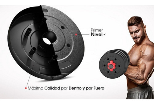 Imagen 2 de 4 de Mancuerna Cromadas Rosca + 10kg Pesas Discos Calidad Topes