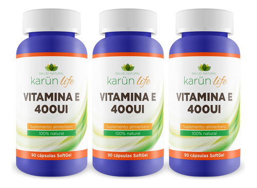 Vitamina E 400ui Pack Premium/3 Frascos/270 Capsuslas Blanda