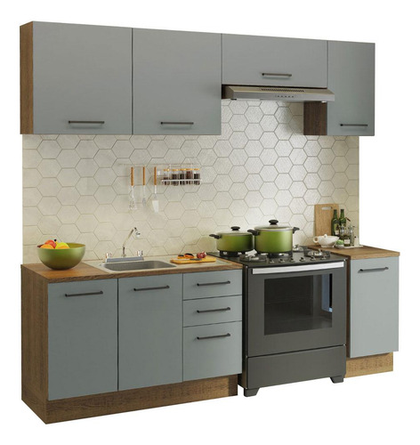 Cocina Integral Con Acessorios 240 X 60cm Agata Marrón/gris