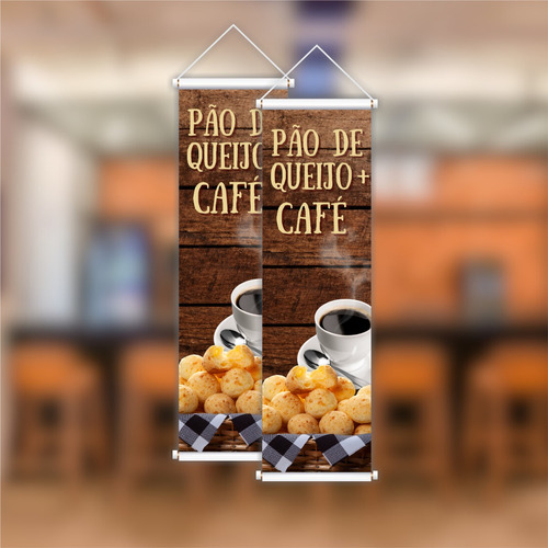 Kit 2 Banners Faixa Pão De Queijo + Café Divulgação Padaria