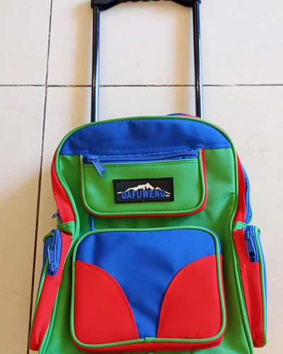 Mochila Con Carrito Verde Y Azul Geométrico (Usado)