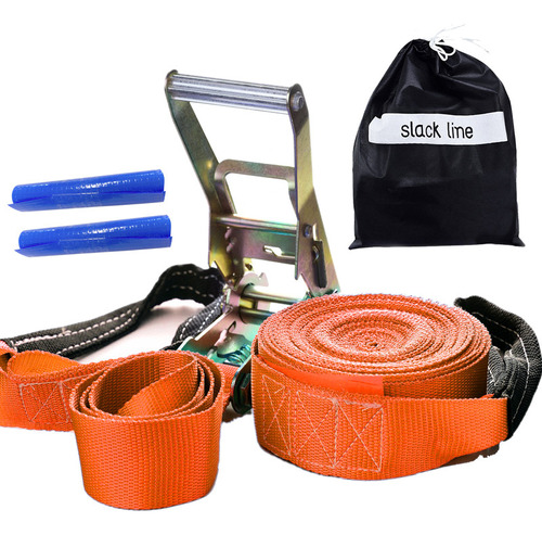 Slackline Laranja Cinta 15,7 Mt Alça Catraca Protetor Bolsa