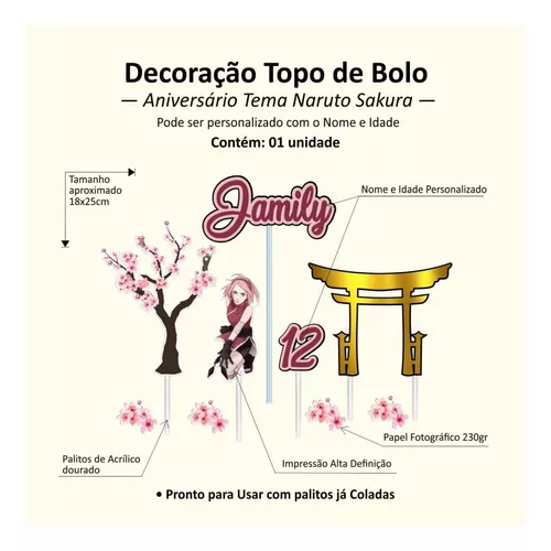 Topo De Bolo Personalizado Aniversário Sakura Naruto