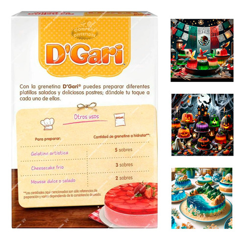 3 Pz Grenetina En Polvo D'gari Sin Sabor 28g Para Postres