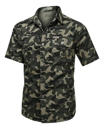 Camisa Casual De Manga Corta Para Hombre, Camuflaje, Blusa