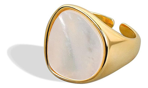 Hecho A Oro Piedra Lunar Anillo Oro Blanco Perla Anillo Para