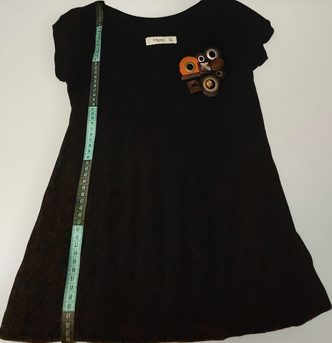 Remera Zara Top Negro Aplique Piedras Botones M Mc Imp.india (Usado)