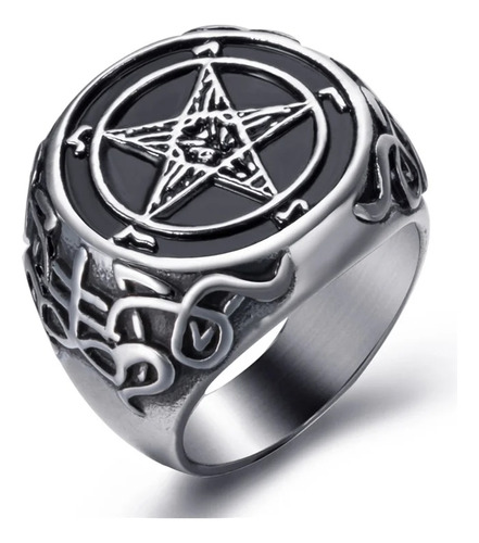 Anillo De Hombre Con Forma De Pentagrama, Diseño De Cabra, S