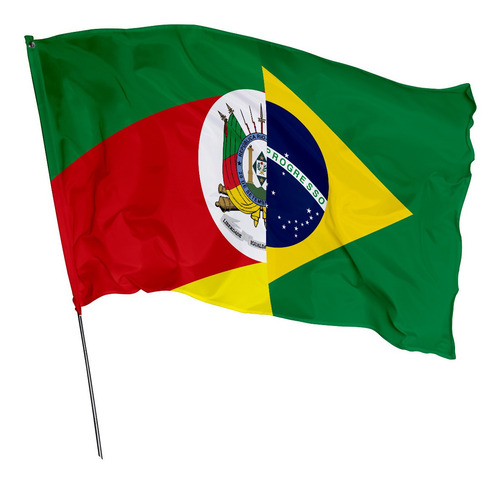 Bandeira Rio Grande Do Sul Brasil 1,0m X 70cm Com Bastão Cor