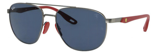 Óculos De Sol Ray-ban Ferrari Rb3659m F03780 57 Masculino Cor Da Armação Gunmetal Cor Da Haste Vermelha Cor Da Lente Azul-escuro Desenho Quadrado/arredondado