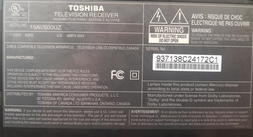 Imagen 2 de 7 de Tv Toshiba 19 Pulgadas