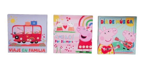 Pack 3 Canvas Cuadros Decorativos Peppa Pig