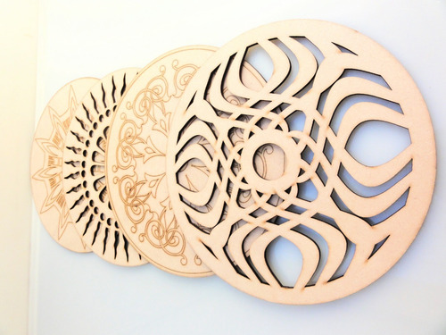 Imagen 3 de 4 de Mandalas Kit X 4 - 20cm - Mdf / Fibrofacil