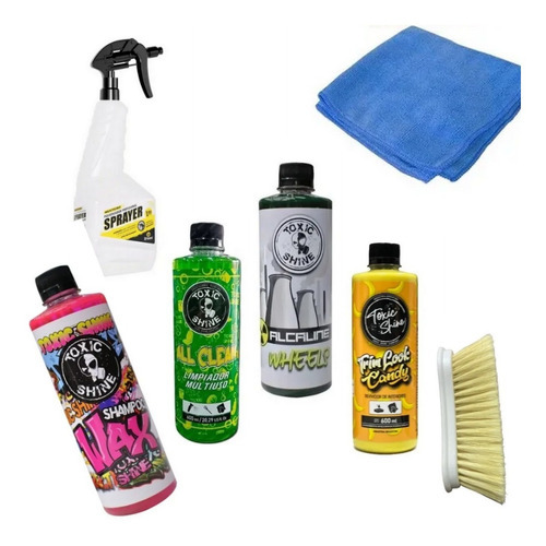 Kit Lavado De Auto + Motor+acondicionador Toxic Shine 7pc