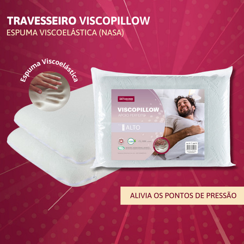 Kit 4 Travesseiros Viscopillow Alto Espuma Viscoelástica Nasa Orthocrin