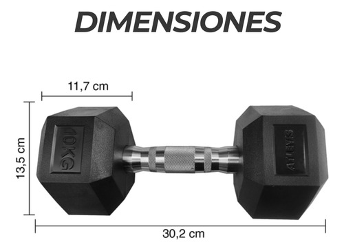 Par De Mancuerna Hexagonal 10 Kg Negra Negro