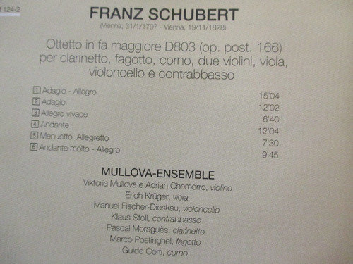 Imagen 2 de 4 de Schubert - Ottetto In Fa Maggiore D 803. Mullova-ensemble