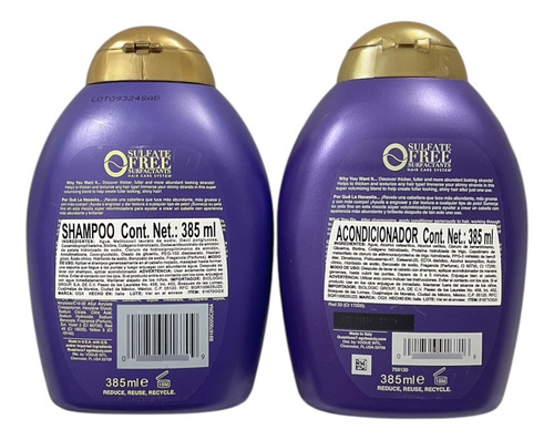 Set Shampoo + Acondicionador Ogx Biotin & Collagen 385ml