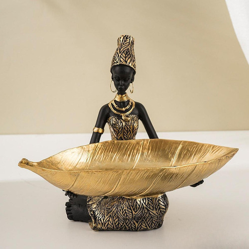 Estatua De Mujer Africana Con Bandeja De Almacenamiento,