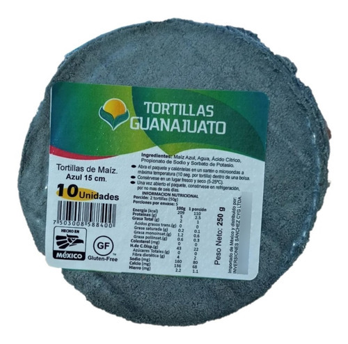 Tortillas De Maíz Azul 15cm Sin Gluten 10 Unid - Guanajuato