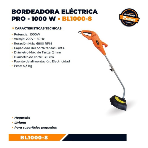Bordeadora Electrica Jardin Pro 1000w Lusqtoff Bl1000-8