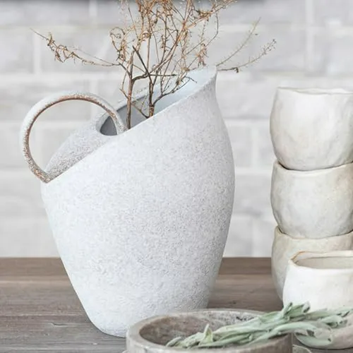 Jarra De Cerámica Blanca De 9 Pulgadas Con Textura Y Esmalte