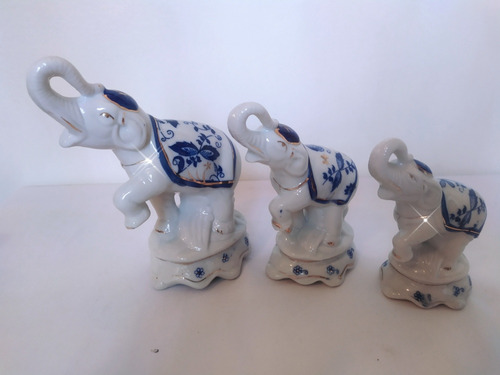3 Elefantes De Porcelana Antigua De La Suerte Como Nuevos