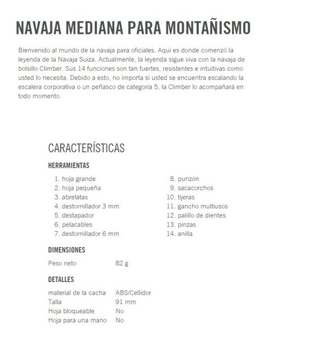 Navaja Victorinox Climber 14 Servicios 100% Original Suiza