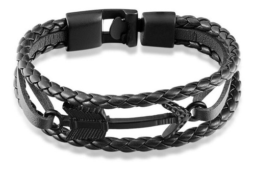 Manilla Pulsera Brazalete Cuero Negro Flecha Urbano Hombre