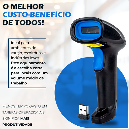 Leitor De Código Barra Bar Code Scanner 1d Laser Sem Fio Wireless Usb 2.4ghz 127/220v Davely