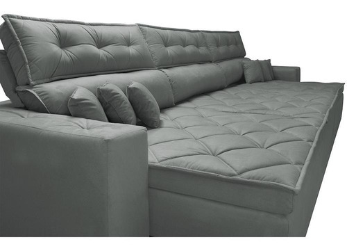 Sofá Austin 3,22m Retrátil, Reclinável com Molas no Assento e Almofadas, Suede Cinza Cama inBox
