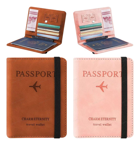 2 Porta Pasaporte Documentos Funda Protectora Viaje Con Rfid