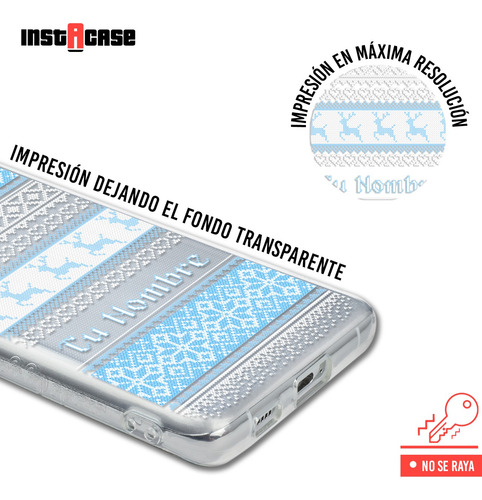Funda Para Motorola Ugly Sweater Azul Navideño Con Tu Nombre
