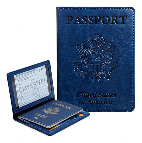 Porta Pasaporte Y Carnet De Vacunacion Kaoban Azul Marino