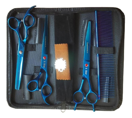 Set Tijeras Peluquería Canina Corta Pelo Perro Mascota Azul